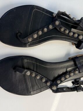 Balenciaga Women's Black Studded T-Strap Sandals